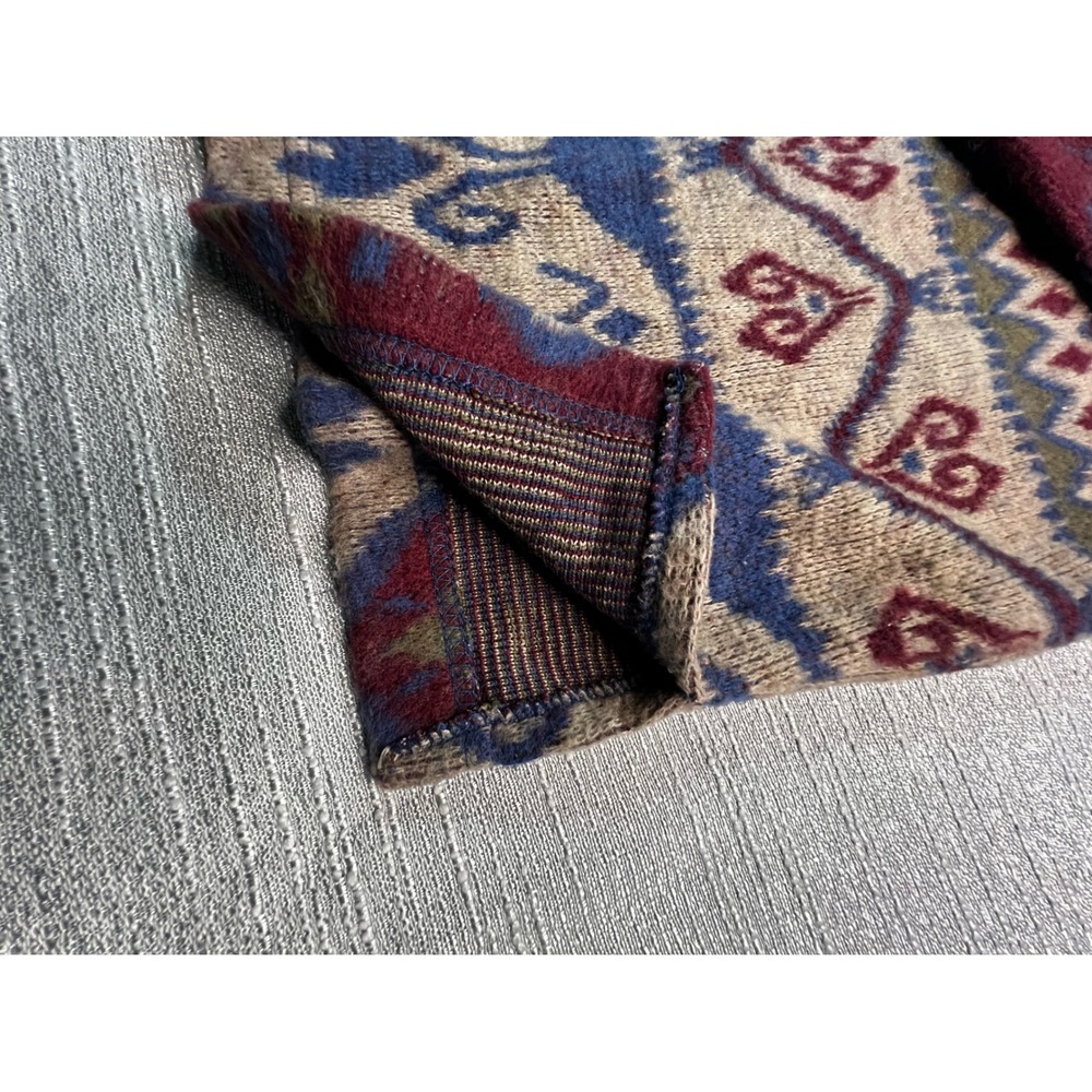 Vintage Southwest Geometric Knit Sweater Vest Blue Burgundy Heart Pattern V-Neck - Picture 8 of 8